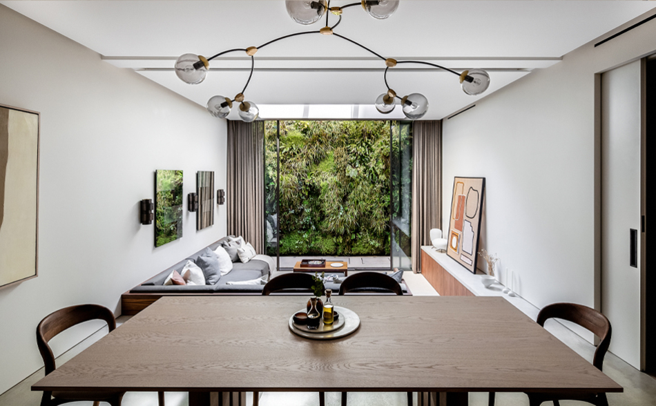 Dining room interior with garden view